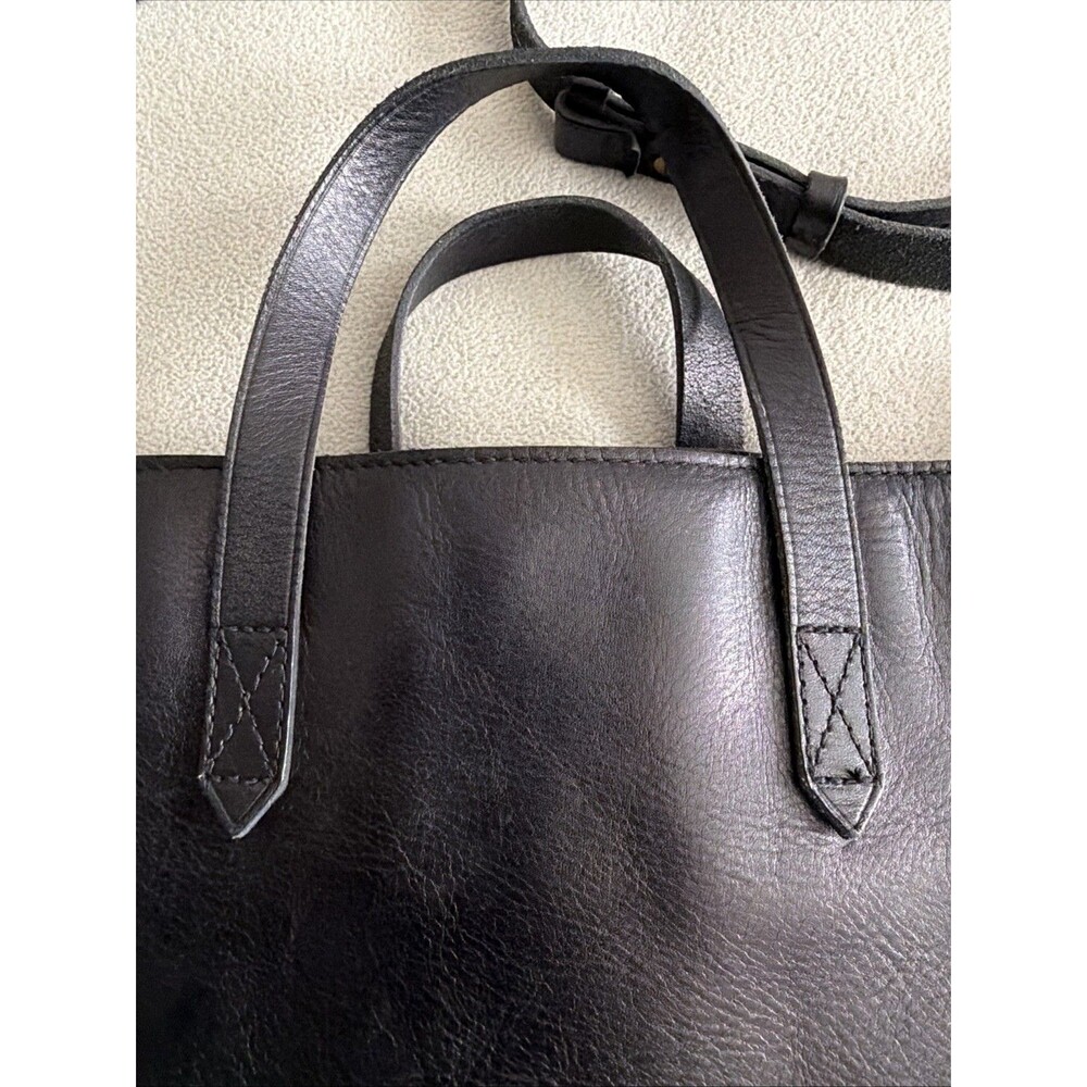 Madewell Black Leather Transport Tote Bag w/Strap Medium Size Zip Top Purse READ - Picture 3 of 8